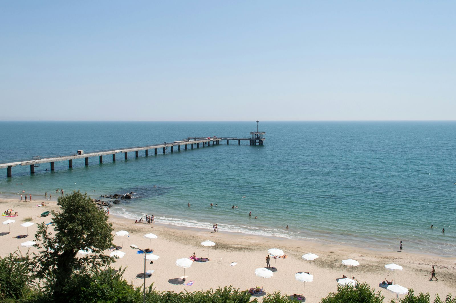 Side view of the beach of Burgas on a sunny summer day